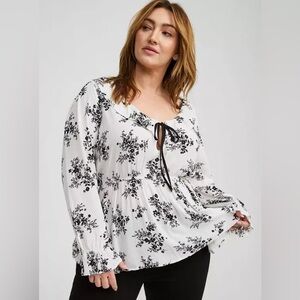 ▶️ TORRID BABYDOLL Gauze Long Sleeve Ruffle Trim Top BLOUSE 3X floral goth vamp